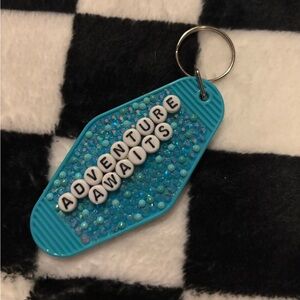 Adventure awaits handmade by me jewelled keychain double sided
